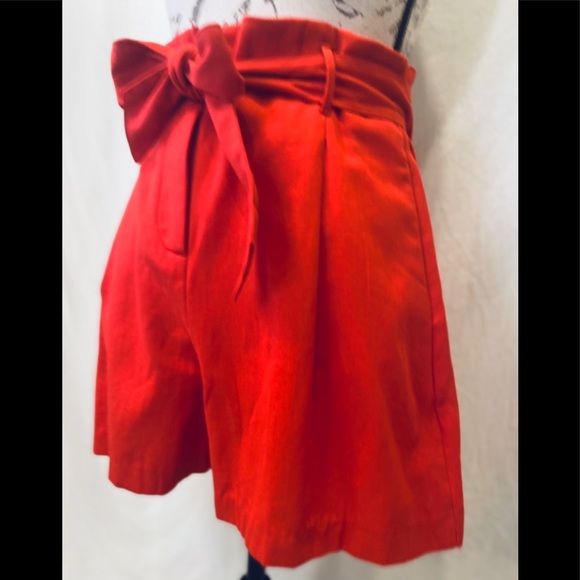 Entro Red Paper Bag Style Shorts Removable Tie Belt Faux Back Pockets NWT - Picture 2 of 11